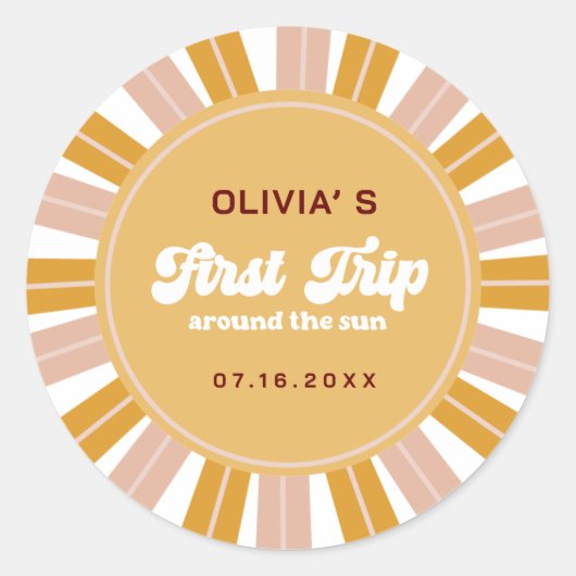 Boho First Trip のまわりに the Sun 1st Birthday ラウンドシール (正面)