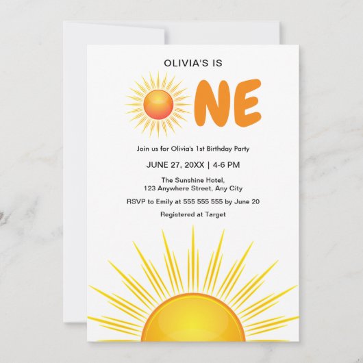 Boho First Trip のまわりに the Sun 1st Birthday 招待状 (正面)