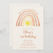 Boho First Trip Around Sun Rainbow 1st Birthday 招待状 (正面/裏面)