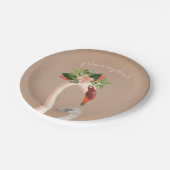 Boho Flamingo Mama +シック赤ちゃんシャワーブラウン ペーパープレート (アングル)