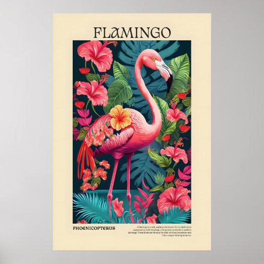 Boho Flamingo Print Tropical Bird Wall Art ポスター (正面)