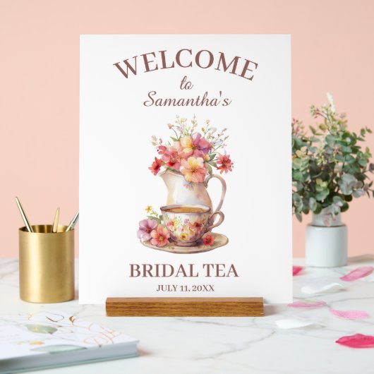 Boho Flora Terracotta Bridal Shower Tea アクリルサイン (ウェディング)