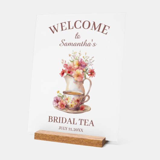 Boho Flora Terracotta Bridal Shower Tea アクリルサイン (傾斜)