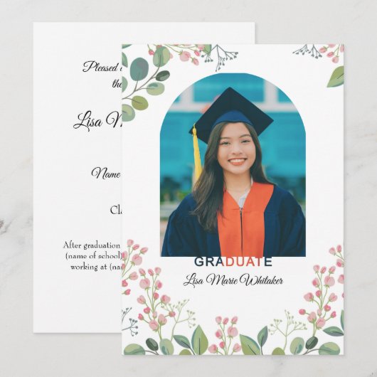 Boho Floral2 High School Graduation Announcement 案内状 (正面/裏面)