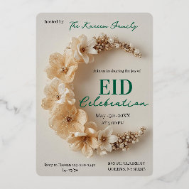Boho Floral 3D Crescent Eid Party Invitation  箔シーズンカード