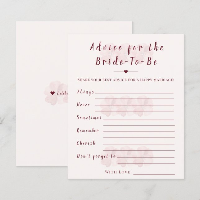 Boho Floral Advice for the Bride Shower Game Card (正面/裏面)
