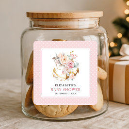 Boho Floral Anchor Girl Baby Shower  スクエアシール