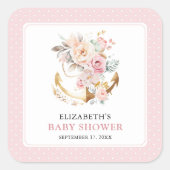 Boho Floral Anchor Girl Baby Shower  スクエアシール (正面)