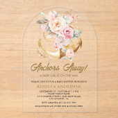Boho Floral Anchor Nautical Girl Arch Baby Shower アクリル招待状 (正面)