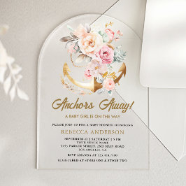 Boho Floral Anchor Nautical Girl Arch Baby Shower アクリル招待状