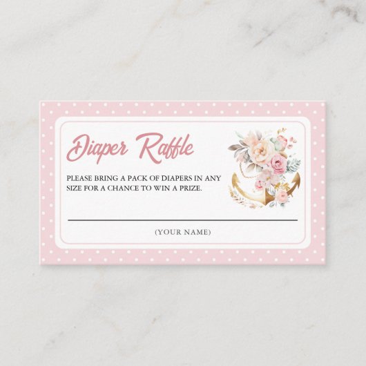 Boho Floral Anchor Nautical Girl Diaper Raffle エンクロージャーカード (正面)