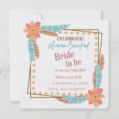 Boho Floral and Feather Square Bridal Shower Invit 招待状 (正面)