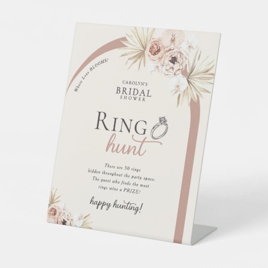 Boho Floral Arch Bridal Shower Ring Hunt Game 台座サイン (正面)