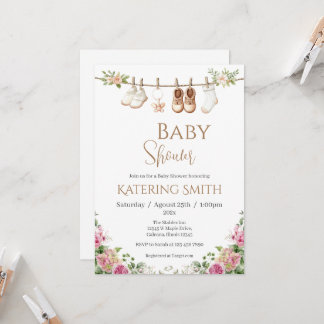 Boho floral  Baby Shower Girl invitation 招待状