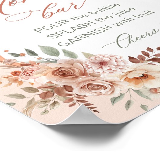 Boho Floral Baby Shower Mom-osa Bar ポスター (角)