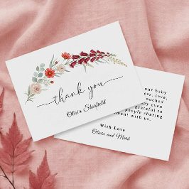 Boho floral Baby Shower red wildflower watercolor サンキューカード