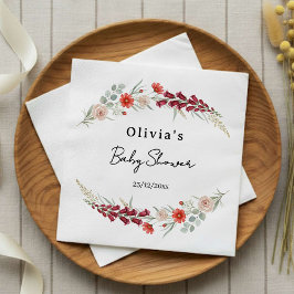 Boho floral Baby Shower red wildflower watercolor  スタンダードランチョンナプキン