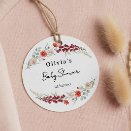 Boho floral Baby Shower red wildflower watercolor フェイバータグ