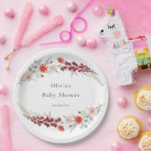 Boho floral Baby Shower red wildflower watercolor ペーパープレート (パーティー)