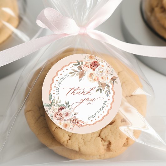 Boho Floral Baby Shower Thank You ラウンドシール