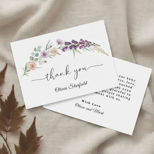 Boho Floral Baby Shower Wildflower Watercolor  サンキューカード