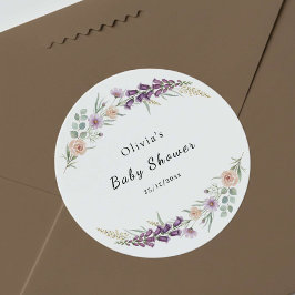 Boho Floral Baby Shower Wildflower Watercolor  ラウンドシール