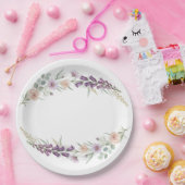 Boho Floral Baby Shower Wildflower Watercolor  Pap ペーパープレート (パーティー)
