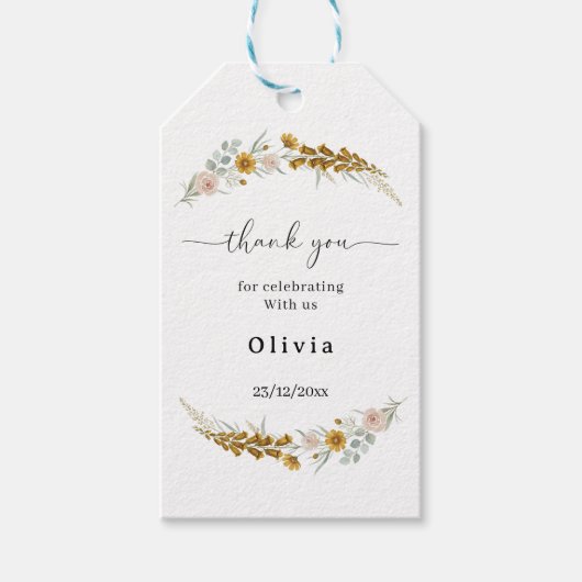  boho floral Baby Shower yellow wildflower ギフトタグ (正面)