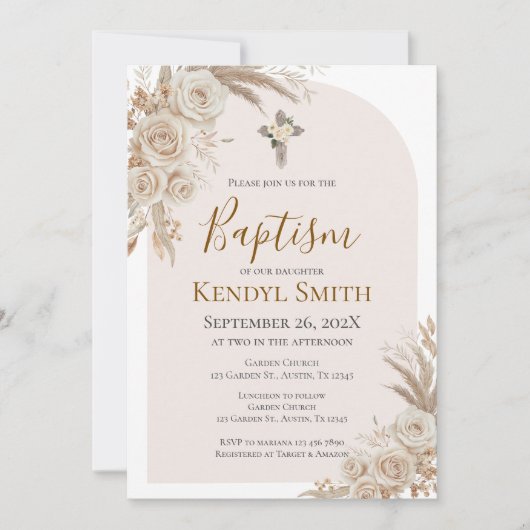 Boho Floral Baptism  Invitation 招待状 (正面)