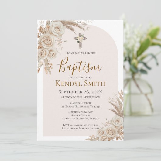 Boho Floral Baptism  Invitation 招待状 (スタンド正面)