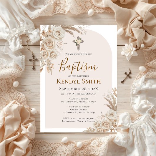 Boho Floral Baptism  Invitation 招待状