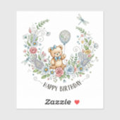 Boho floral birthday bear シール (シート)