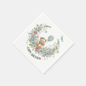 Boho floral birthday bear スタンダードカクテルナプキン (角)