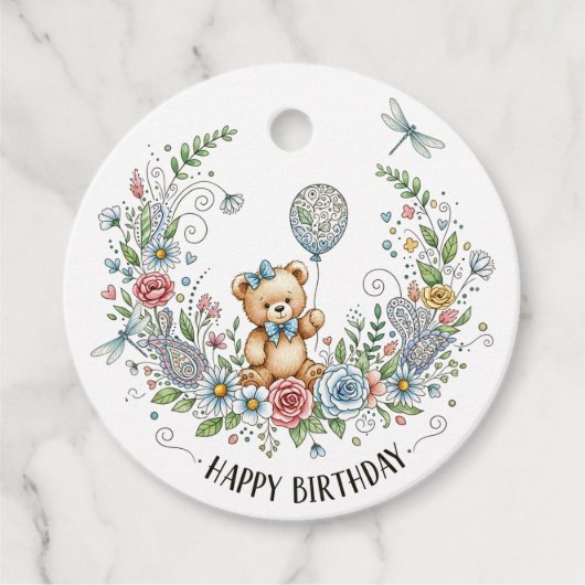 Boho floral birthday bear フェイバータグ (正面)