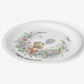 Boho floral birthday bear ペーパープレート (アングル)