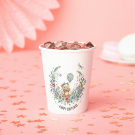 Boho floral birthday bear 紙コップ