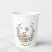 Boho floral birthday bear 紙コップ (正面)