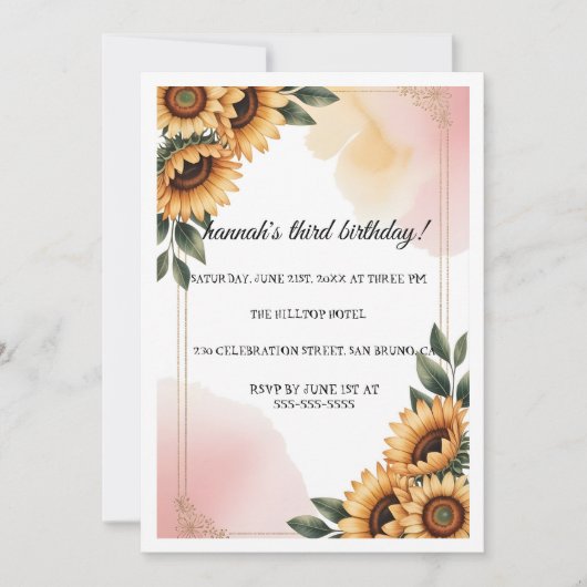 Boho Floral Birthday Party Invitation | Custom Sun 招待状 (正面)