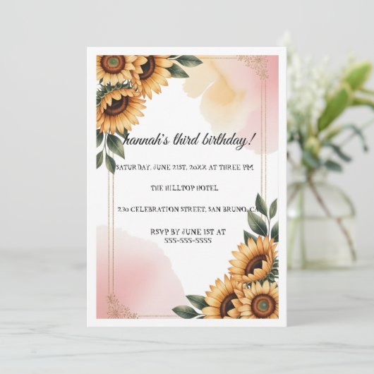 Boho Floral Birthday Party Invitation | Custom Sun 招待状 (スタンド正面)