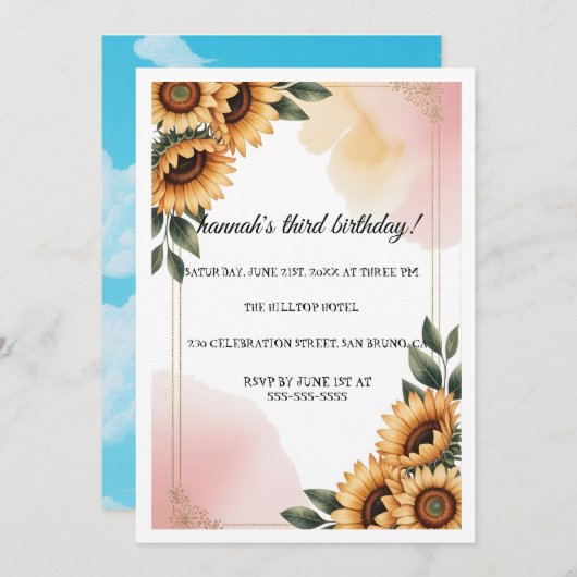 Boho Floral Birthday Party Invitation | Custom Sun 招待状 (正面/裏面)