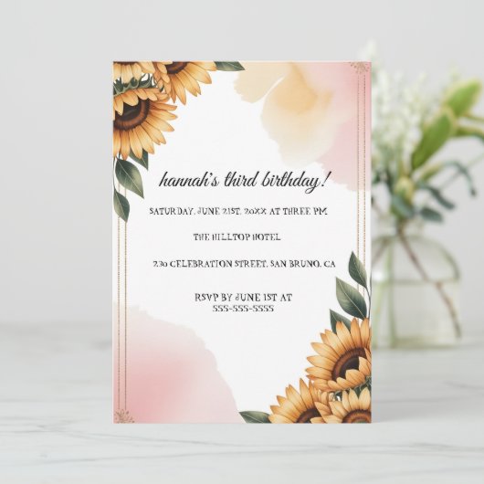 Boho Floral Birthday Party Invitation | Custom Sun 招待状 (スタンド正面)