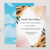 Boho Floral Birthday Party Invitation | Custom Sun 招待状 (正面/裏面)