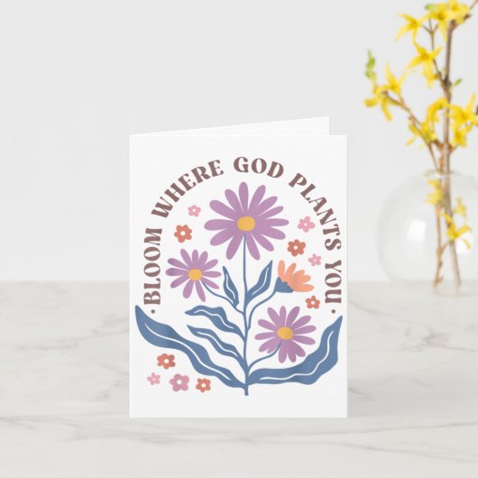Boho Floral Bloom Where God Plants You Cute Motiva カード (黄色い花)