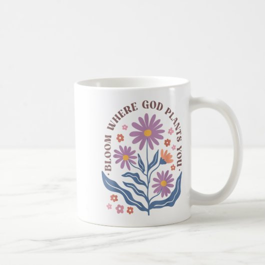Boho Floral Bloom Where God Plants You Cute Motiva コーヒーマグカップ (右)