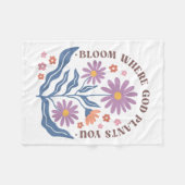 Boho Floral Bloom Where God Plants You Cute Motiva フリースブランケット (正面(横))