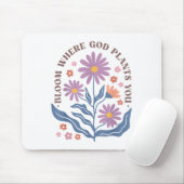 Boho Floral Bloom Where God Plants You Cute Motiva マウスパッド (マウス)