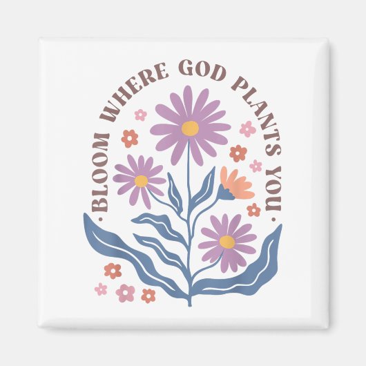 Boho Floral Bloom Where God Plants You Cute Motiva マグネット (正面)