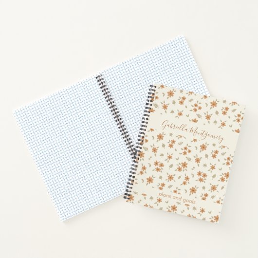 Boho Floral Botanical Pattern Girl Beige Name Text ノートブック (内部)