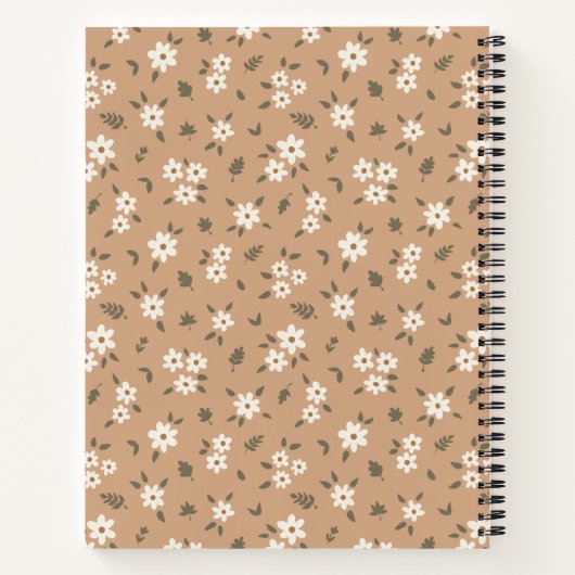 Boho Floral Botanical Pattern Girl Brown Name Text ノートブック (裏面)