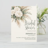 Boho Floral Bridal Shower Invitation Beige Pampas 招待状 (スタンド正面)